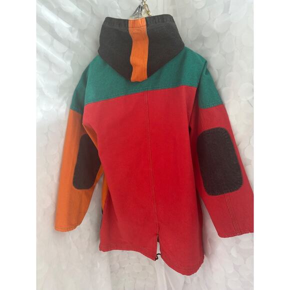 VTG 90's LONG Canvas COLOR BLOCK Duffel Coat Hip Hop Hooded COLORFUL Heavy - Picture 7 of 14
